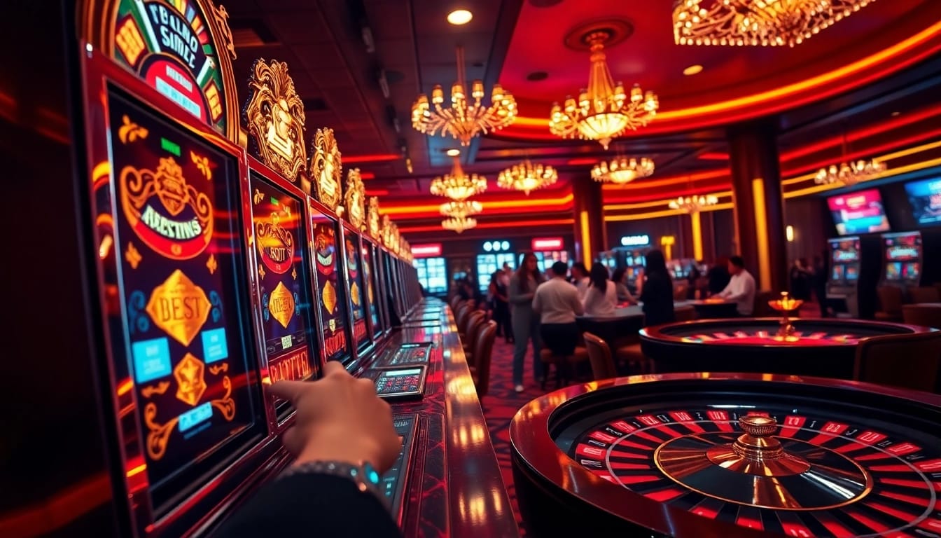 Experience the thrill of situs deposit 5k at an opulent casino with slot machines and roulette tables.