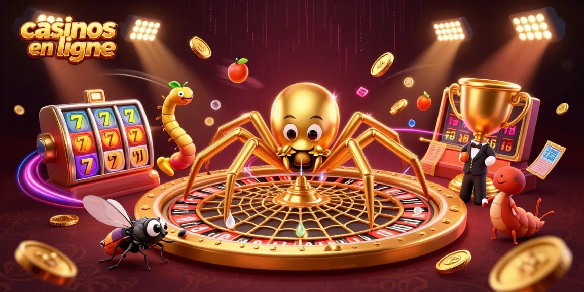 Les casinos en ligne présentent une araignée dorée entourée d'éléments de jeu captivants.
