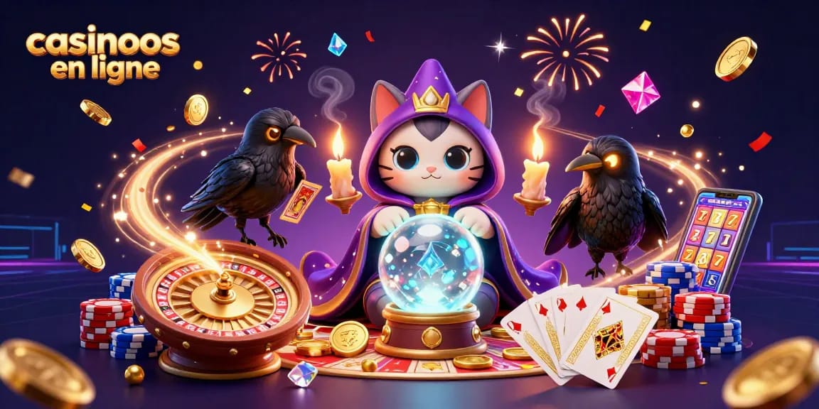Visualisez des gains excitants dans les casinos en ligne avec un chat mystique et des jeux de chance.