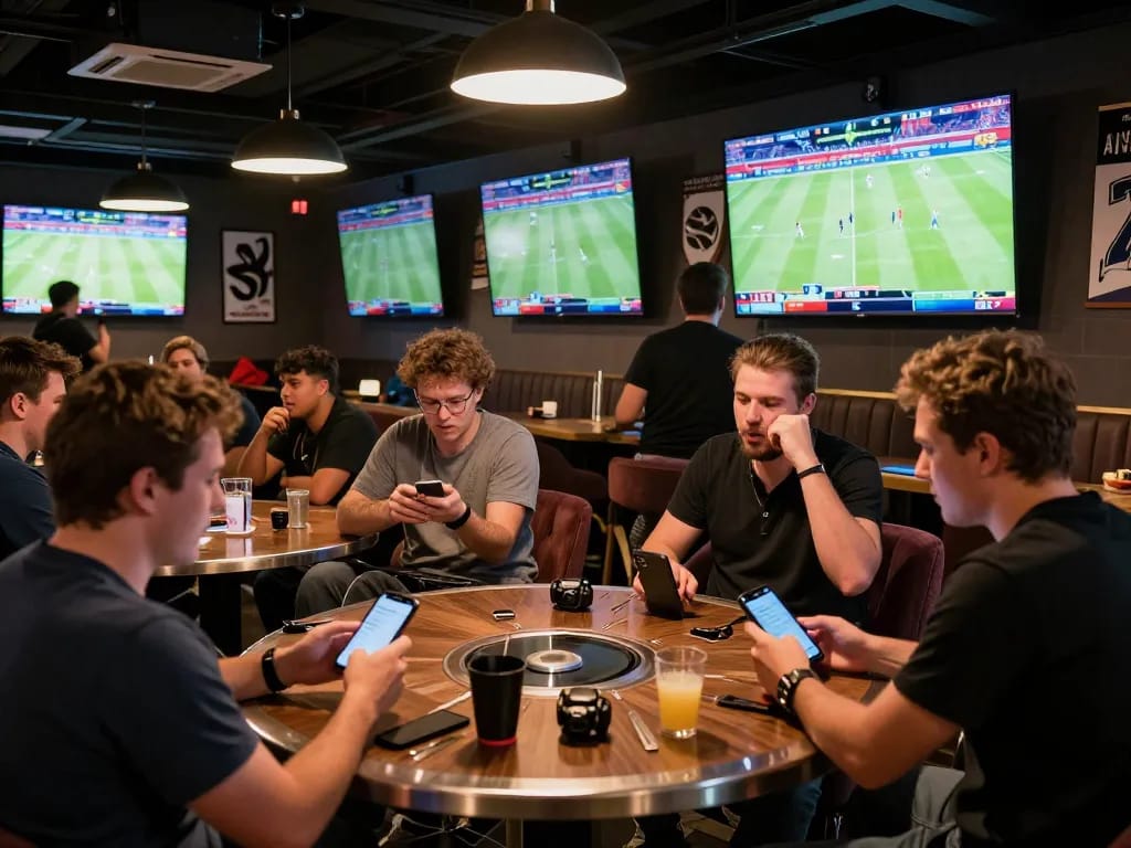 Fans engaged in live sports betting at a vibrant venue, capturing the excitement of tin soi kèo.
