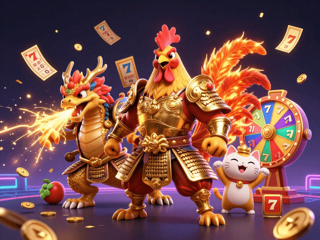 Engage with the exciting slot bonus 100 and win big with vibrant cartoon warriors amidst dazzling casino elements.