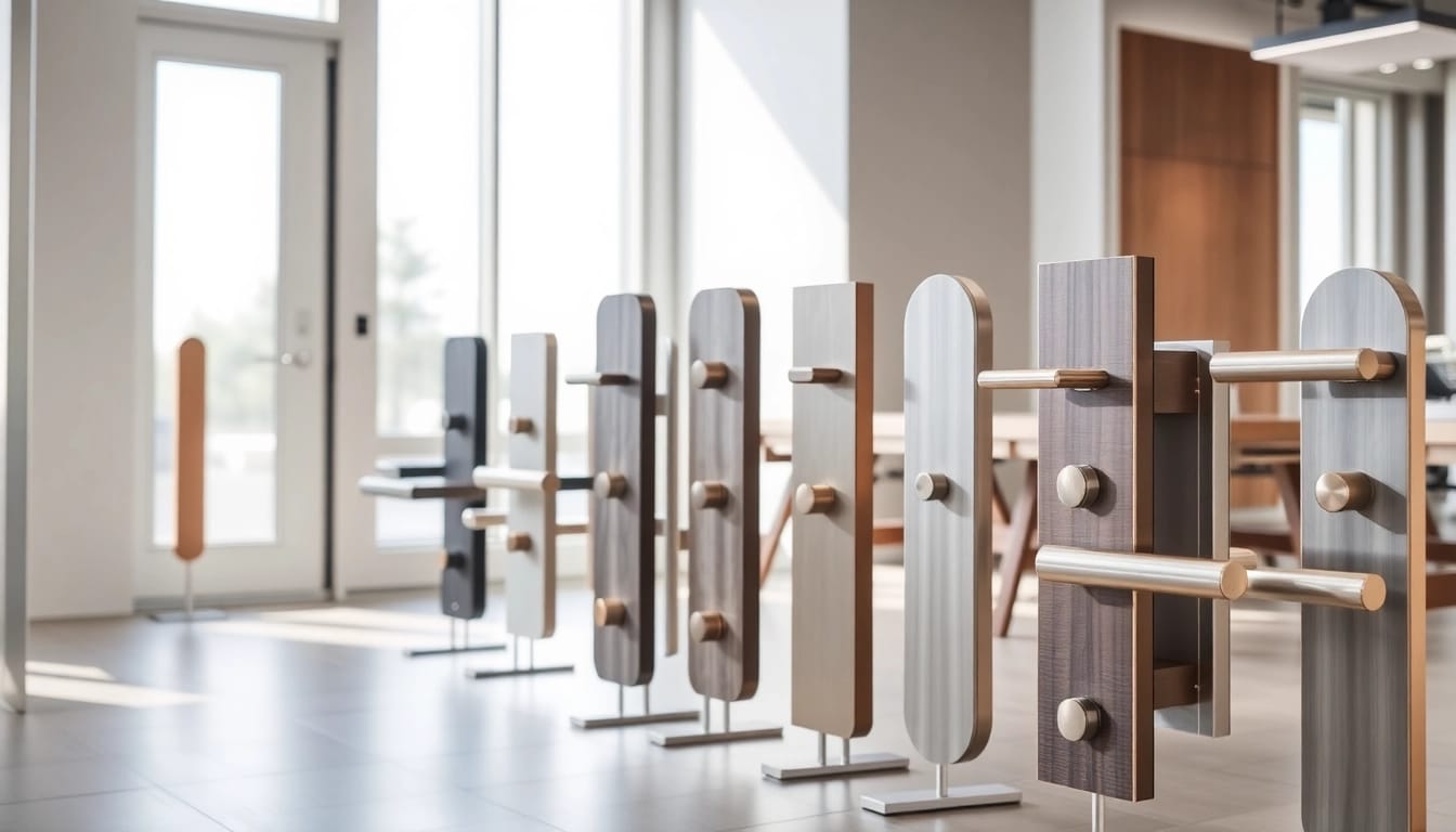 Engaging display of diverse door handle suppliers showcasing elegant designs and finishes.