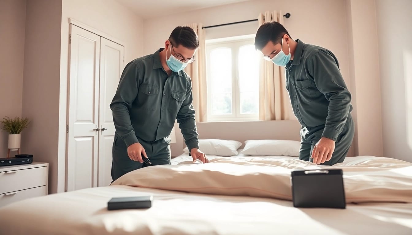 Waukesha bed bug exterminators inspect a clean bedroom for infestations.