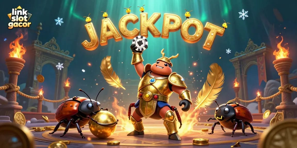 Experience thrilling wins at link slot gacor with a vibrant 3D jackpot illustration.