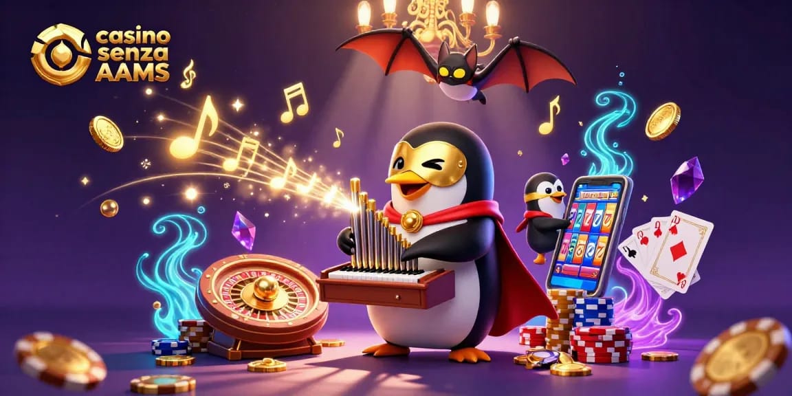 Giocatore nel casino senza AAMS con accattivanti simboli dorati e un'atmosfera vibrante.