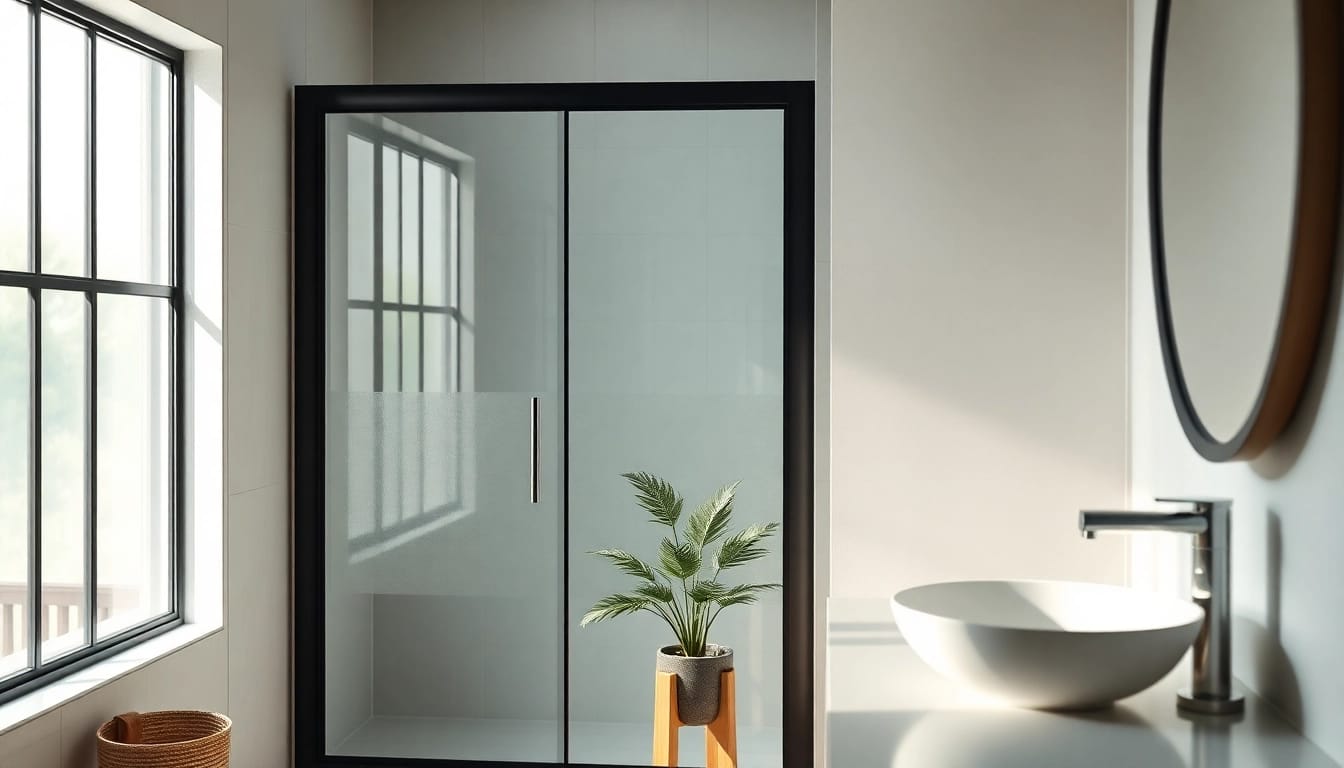 Enhance your bathroom aesthetics with a stylish shower door black frame offering modern elegance.