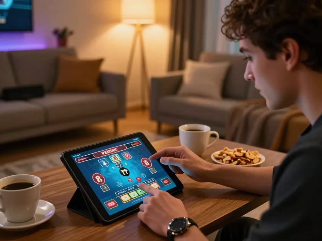 Engaging with live dealer games on tr88 trang chủ, showcasing a focused gambler's strategy.