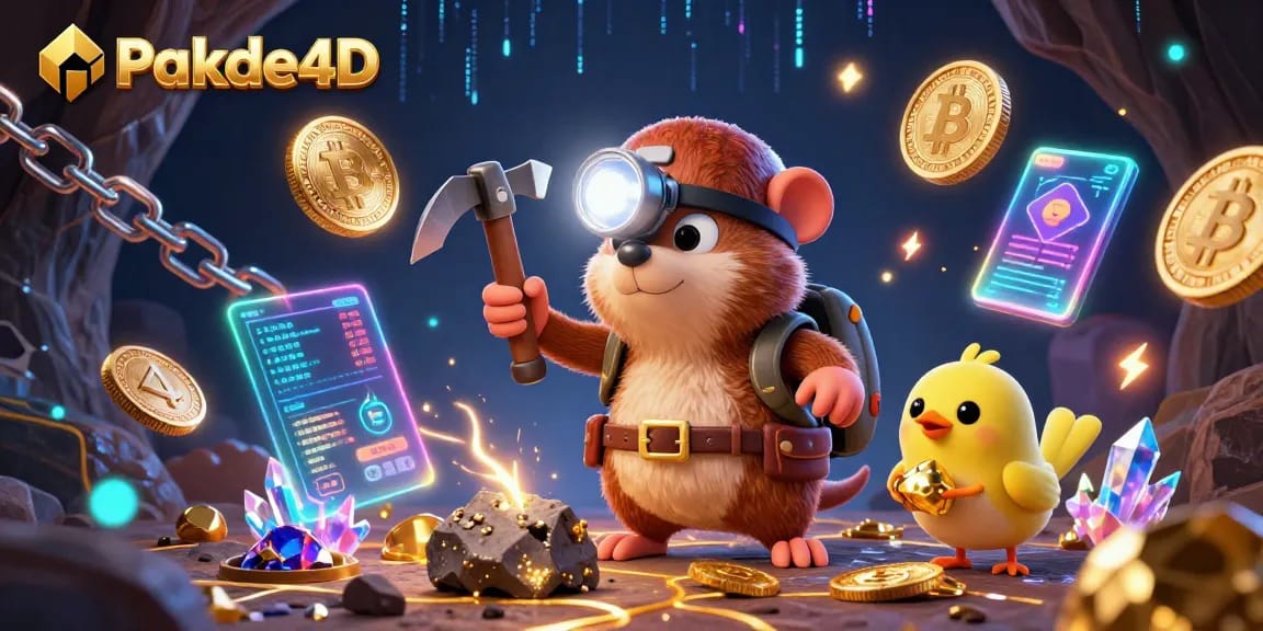 Engage with Pakde4D's exciting lottery adventure featuring a treasure hunter mole in a dazzling cave.