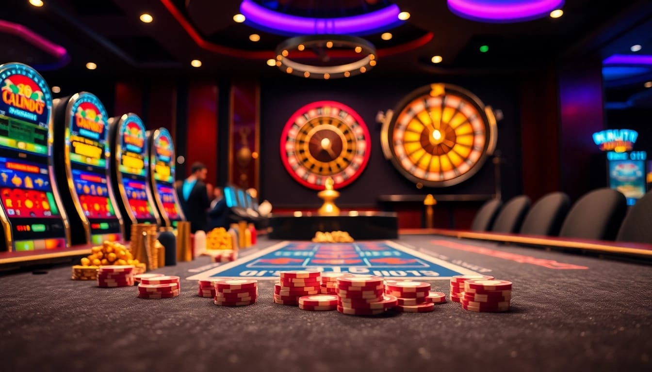 Experience the excitement of birutoto in a vibrant casino scene with poker chips and slot machines.