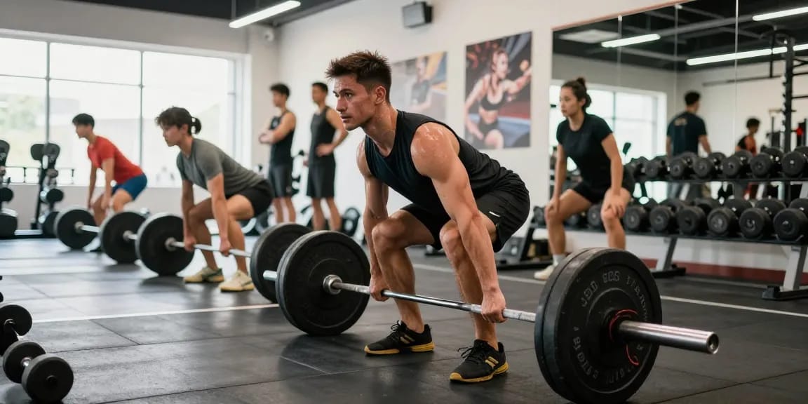 Pharmaqo Shop athlete lifting weights in a modern gym environment showcasing strength training.