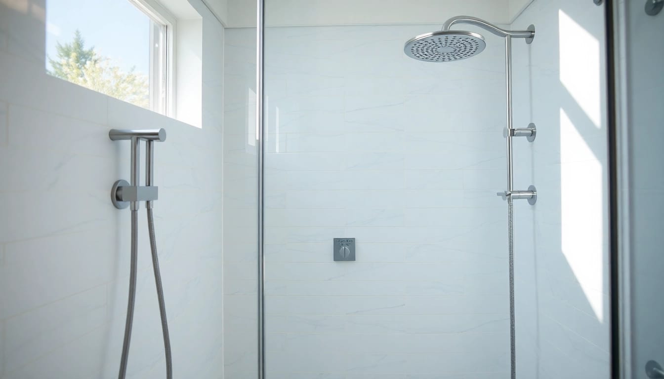 Experience elegant showers Australia with a stunning glass enclosure in a modern bathroom.