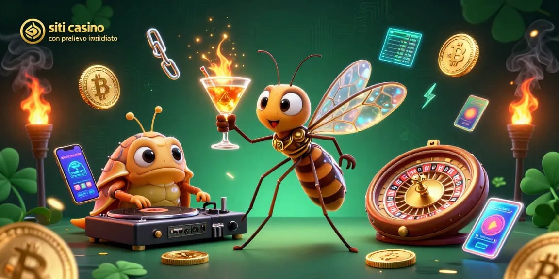 I migliori siti casino con prelievo immediato, un'immagine vivace con un moscerino mascot e un DJ trilobite nel mondo del gioco