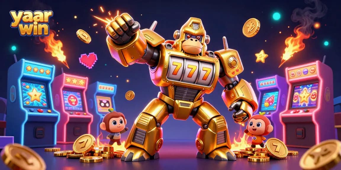 Engage with the thrilling yaar win casino experience featuring vibrant slot machine action and playful characters.