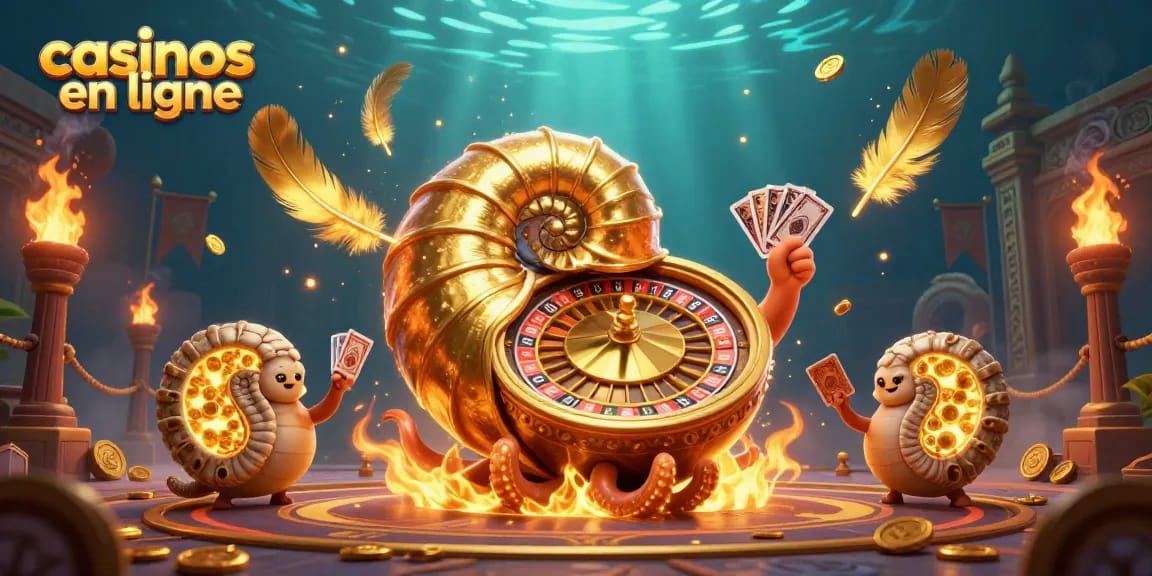 Jeux passionnants dans les casinos en ligne avec cette illustration dynamique de nautilus et cartes.