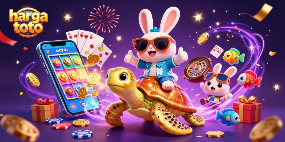 Experience thrilling gaming with harga toto in this vibrant 3D casino illustration featuring dynamic characters and exciting slot game elements.