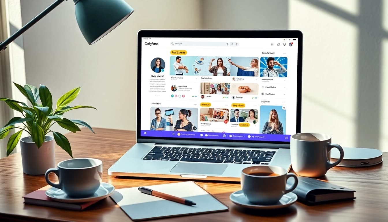 How to find paid OnlyFans pages with a laptop displaying vibrant creator profiles and “Paid Content” tabs.