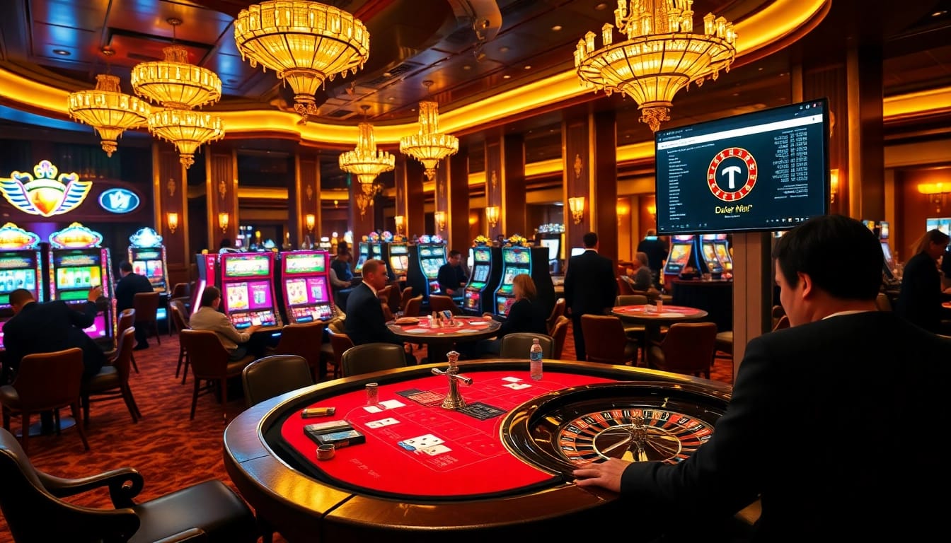 The hidden wiki offers a thrilling view of a bustling casino scene with poker tables, slot machines, and vibrant gaming elements.