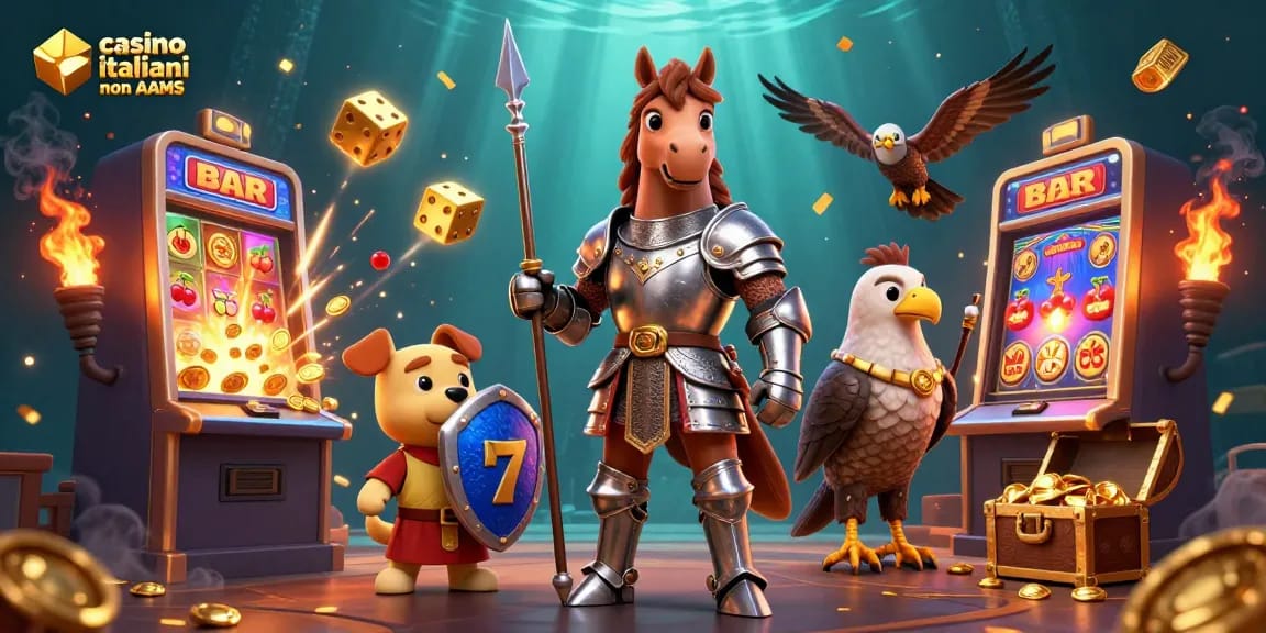 Vivi l'emozione nei casino italiani non AAMS con cavalieri e creature che celebrano le vincite.