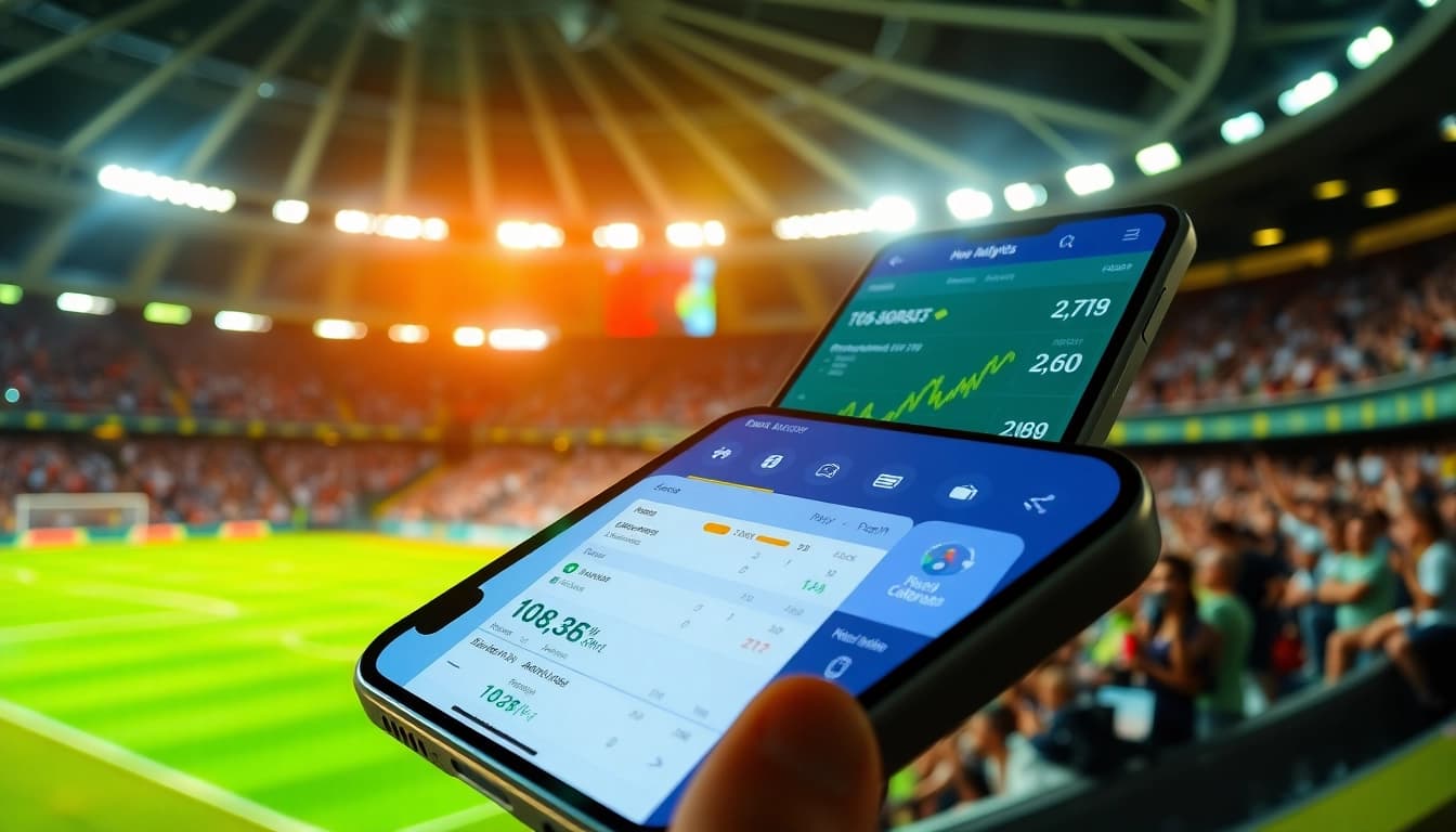 Live football scores in Thai language with vibrant stadium backdrop showcasing dynamic statistics.