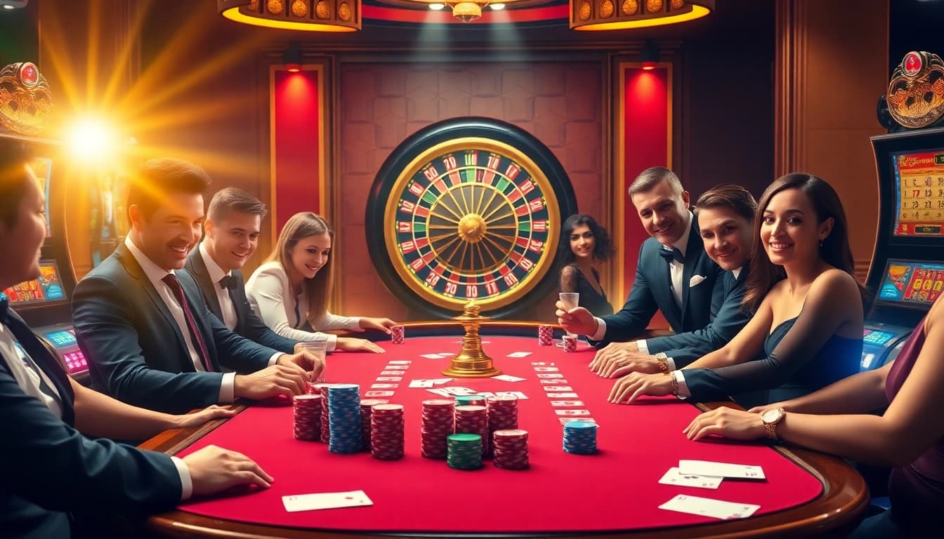 SODO Casino captures the thrill of high-stakes poker with elegant players and vibrant gaming elements.