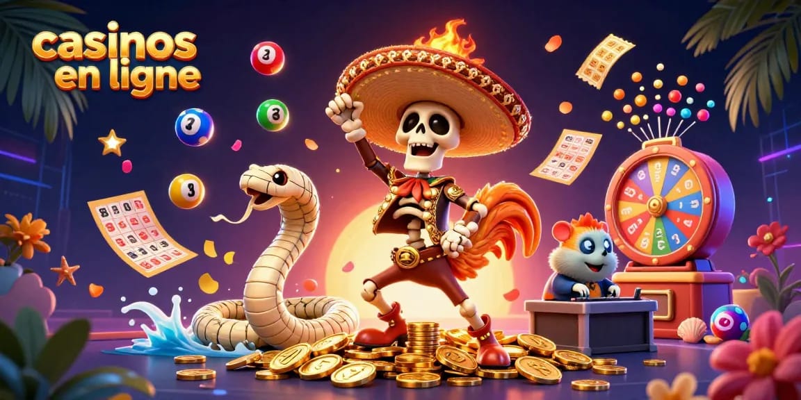 Vivez l'excitation des casinos en ligne avec un rooster mariachi dansant sur des pièces d'or.