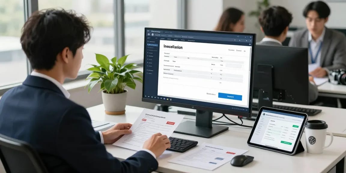 Detect fraud invoice using advanced AI software in a modern office environment.