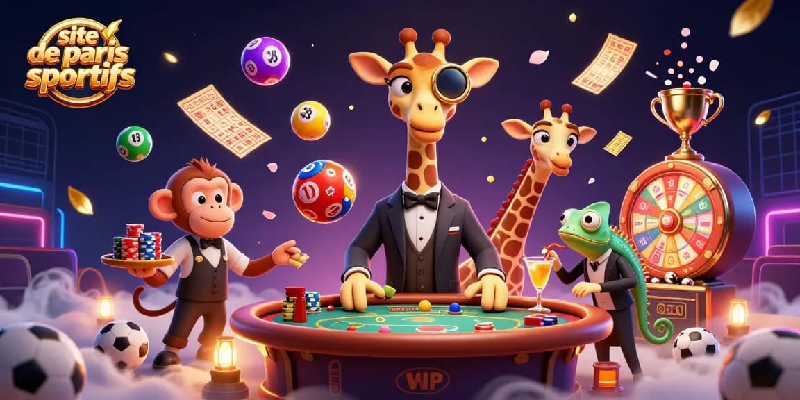 Utilisez le site de paris sportifs dynamique avec des personnages colorés et une ambiance de jeu captivante.