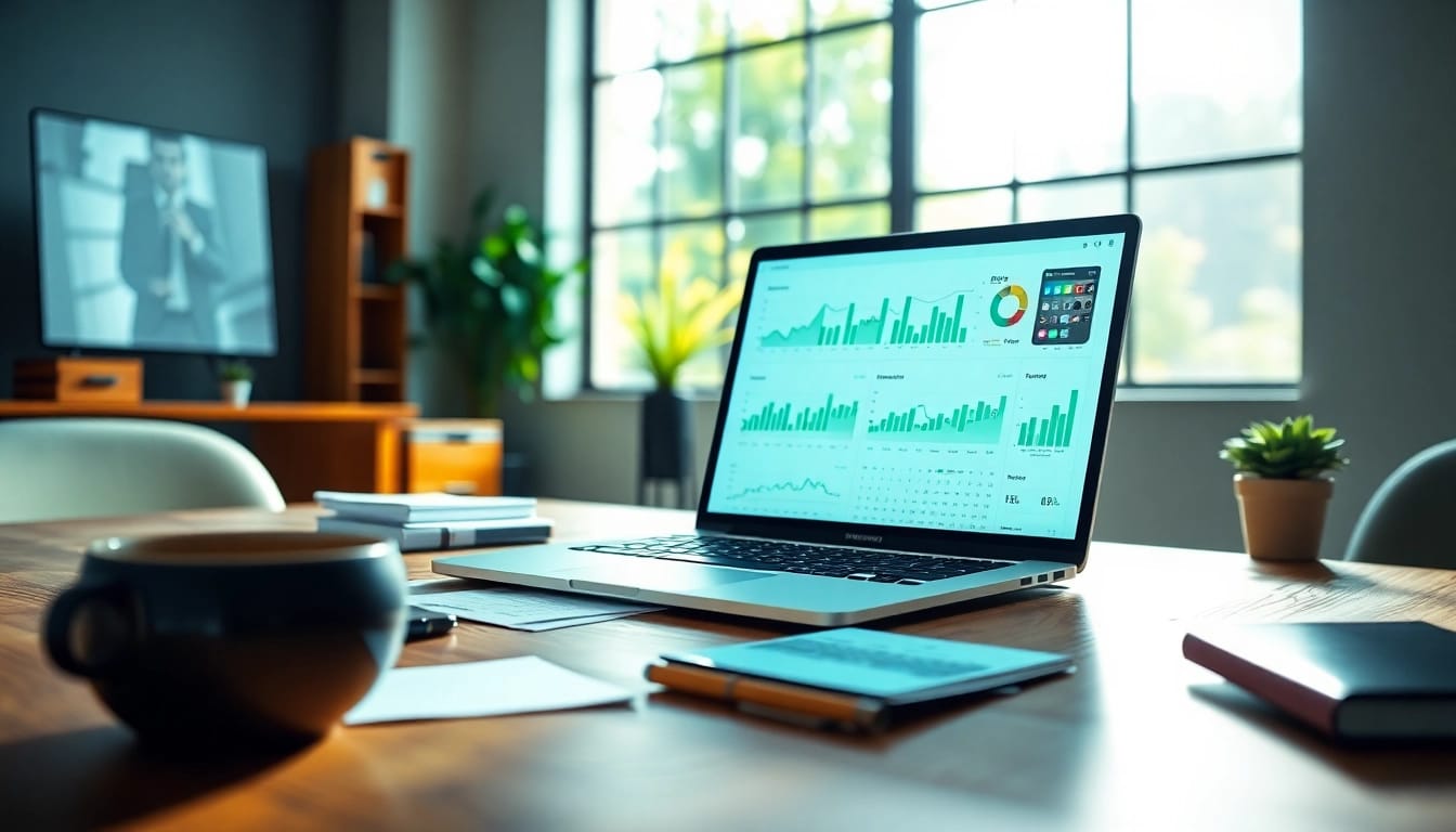 Analyze TikTok smm panel metrics in a vibrant modern workspace with a sleek laptop.
