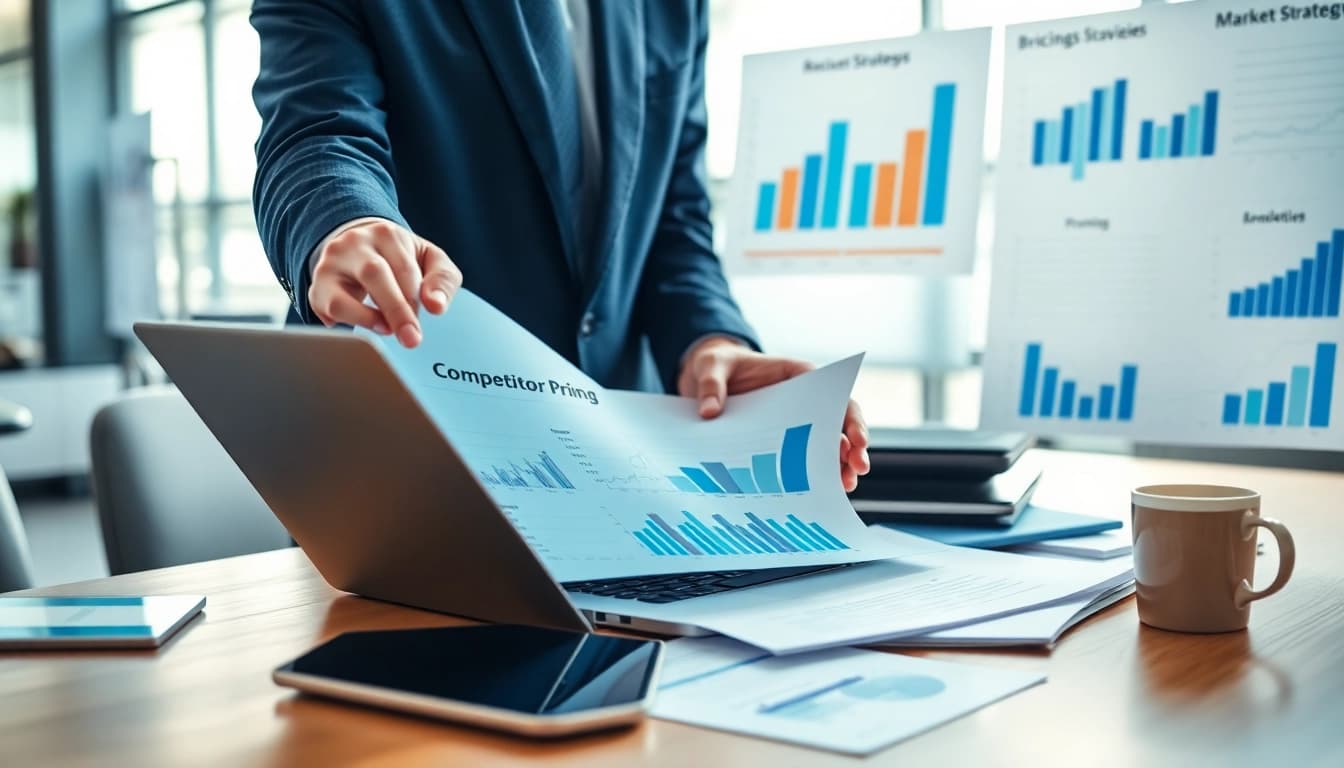 Evaluate competitor pricing effectively with a business analyst reviewing data in a modern office.