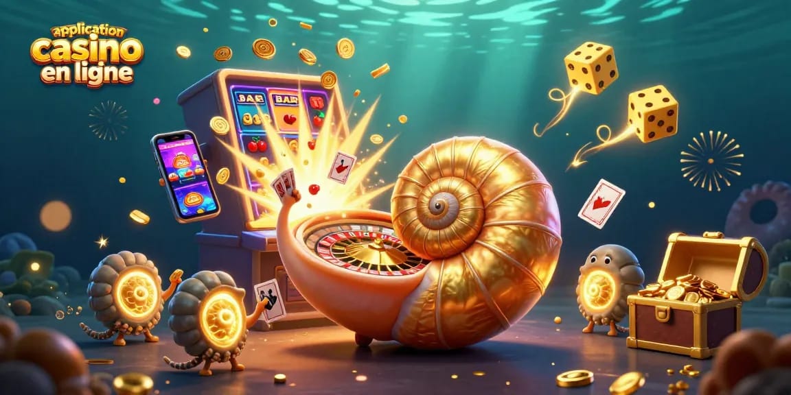Application casino en ligne : illustration dynamique avec un nautilus géant et une machine à sous gagnante