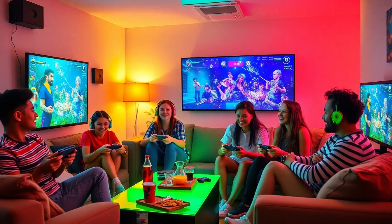 Explore exciting free porn games with friends in a lively gaming night atmosphere.