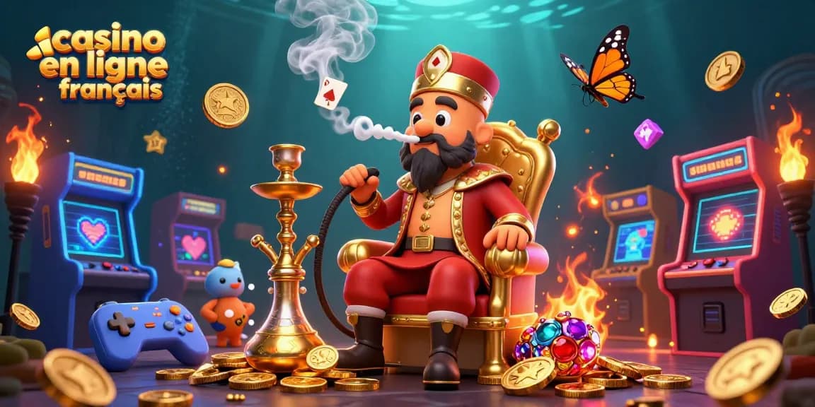 Jouer sur casino en ligne français avec un univers vibrant rempli de jeux et symboles colorés.
