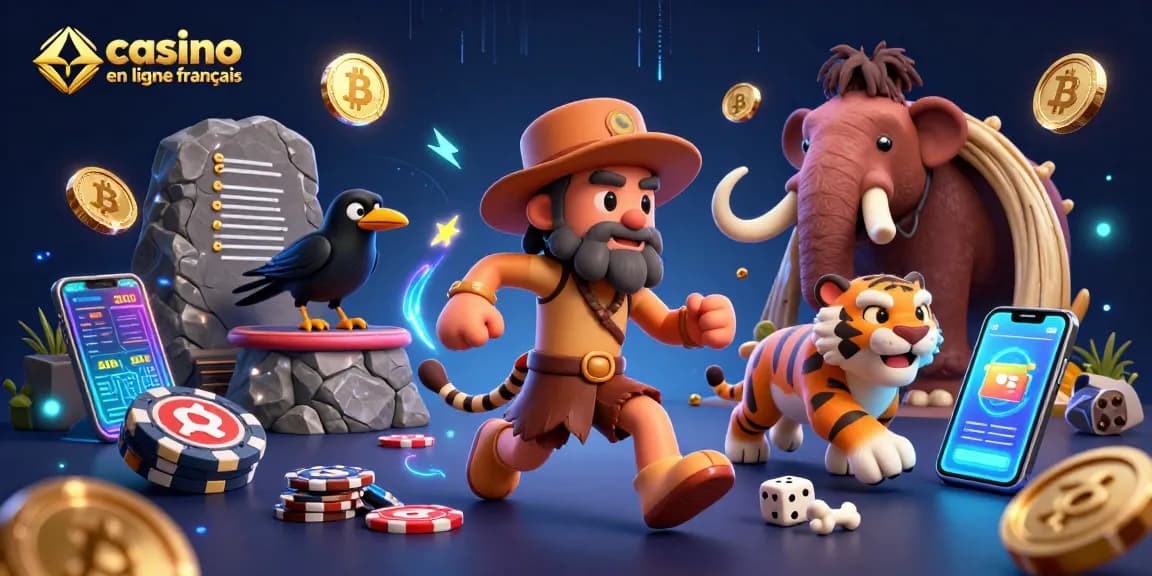 Jouer au casino en ligne français avec un duo préhistorique et des éléments de crypto-monnaie.