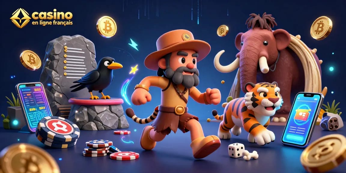 Jouer au casino en ligne français avec un duo préhistorique et des éléments de crypto-monnaie.