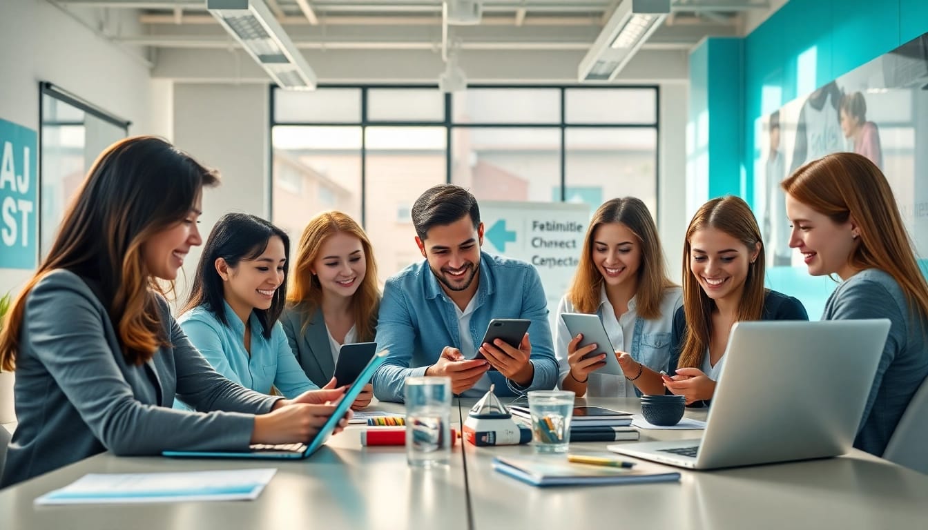 Social media marketing edmonton team collaborating in a modern office environment.