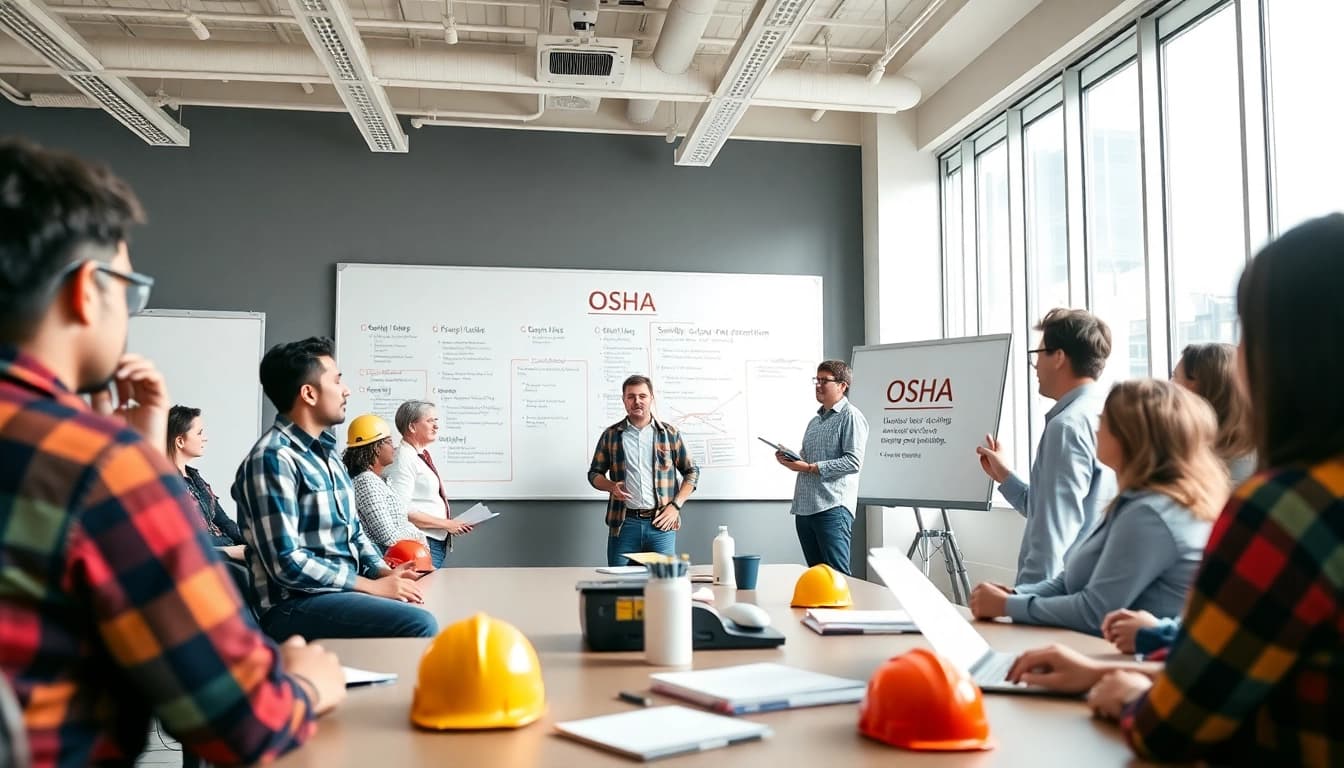 Engaged participants in OSHA training Carolinas discussing safety topics, showcasing a collaborative learning environment.