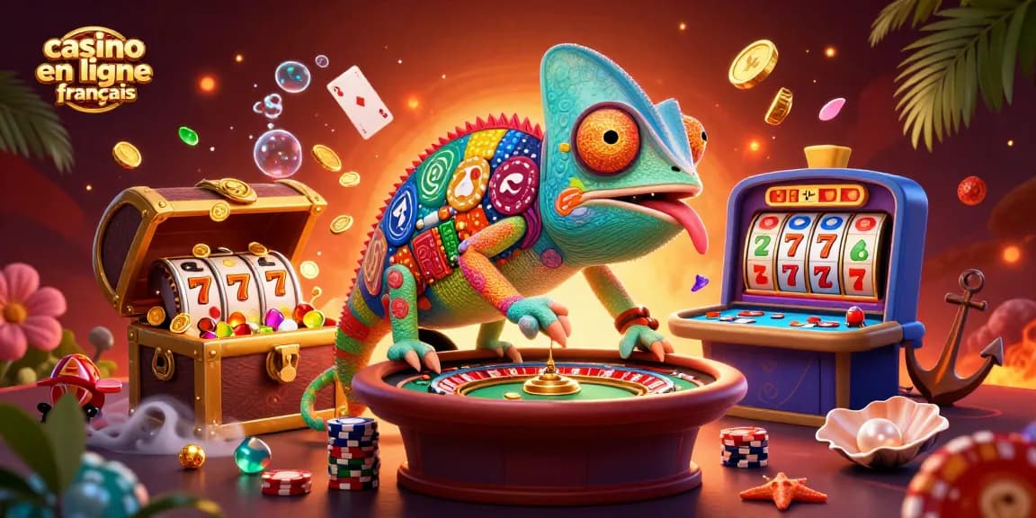 Jouez à des jeux de casino en ligne français avec notre chameleon costaud qui éveille la chance.