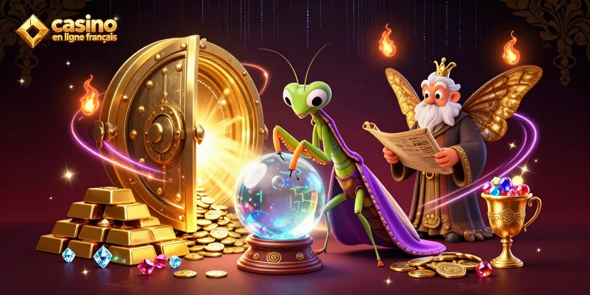 Machines à sous captivantes de casino en ligne français avec un caméléon voyant et une lampe magique.