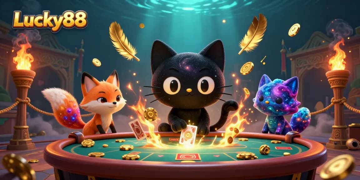 Engage in thrilling gameplay with Lucky88, attracting golden chips and cards!