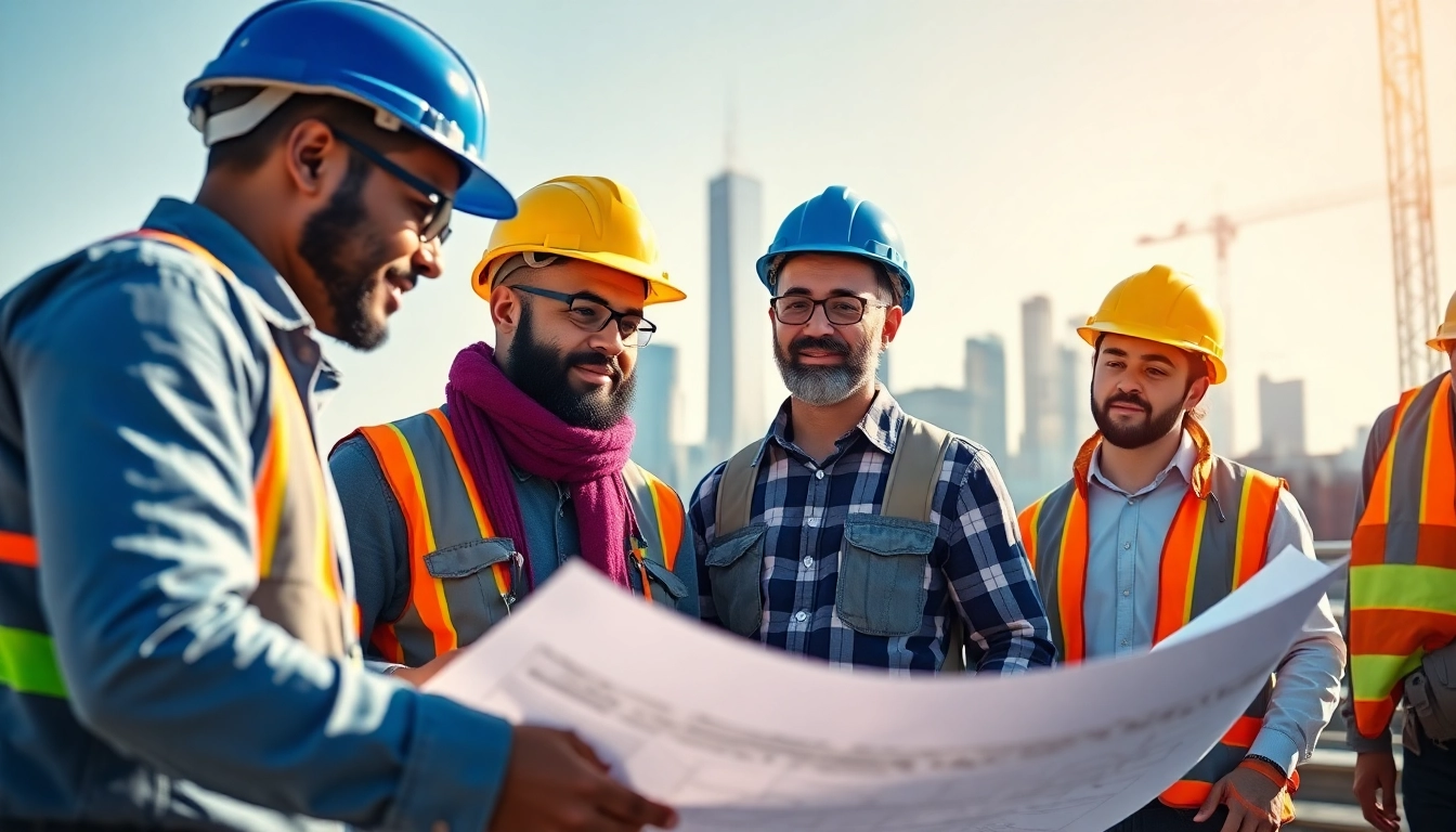 Showcasing New York City Commercial General Contractor with a diverse team on a construction site.