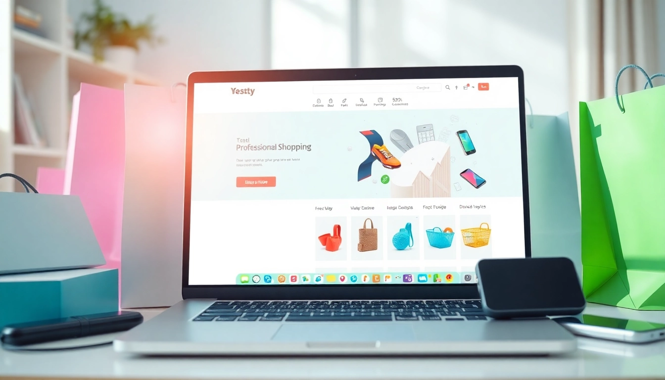 Engage with https://buyingst.com through a modern shopping interface on a sleek laptop with vibrant accents.