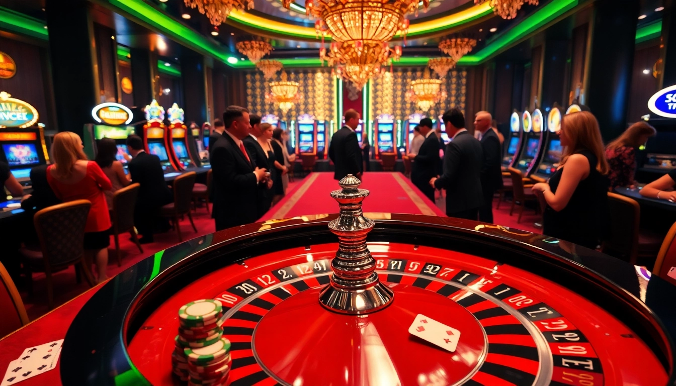 High-energy scene at a top club casino featuring roulette, poker, and vibrant patrons.