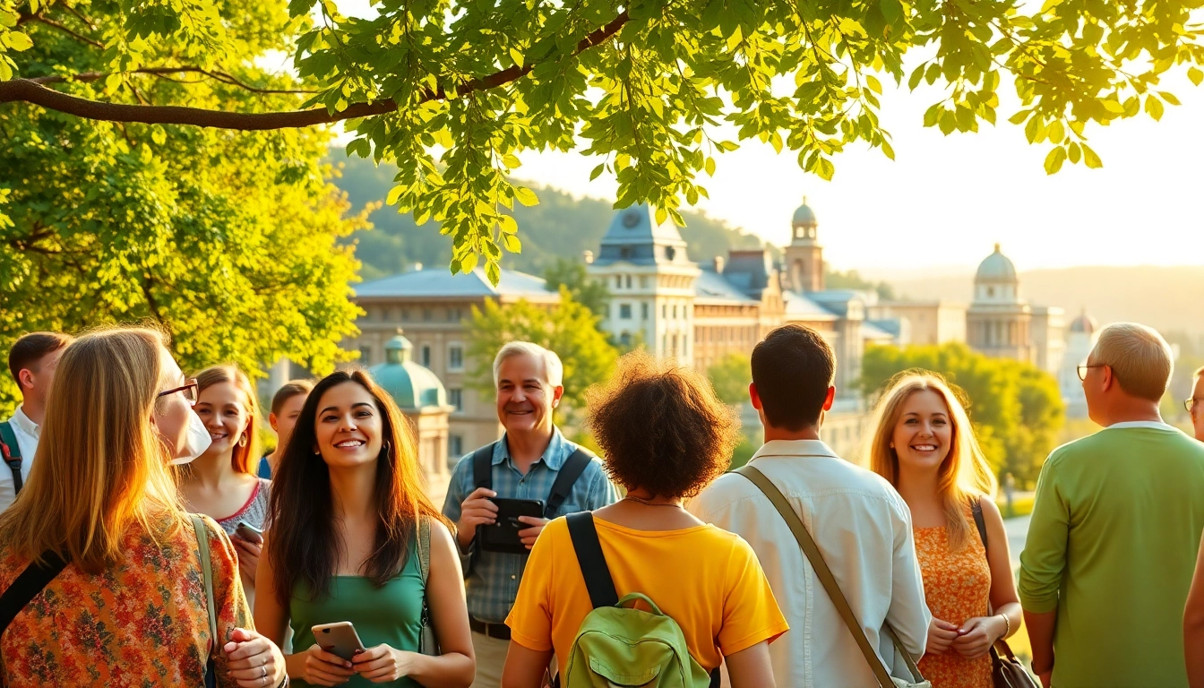 Join the enthusiastic group on unforgettable Clarksburg tours led by a charismatic guide amidst scenic views.