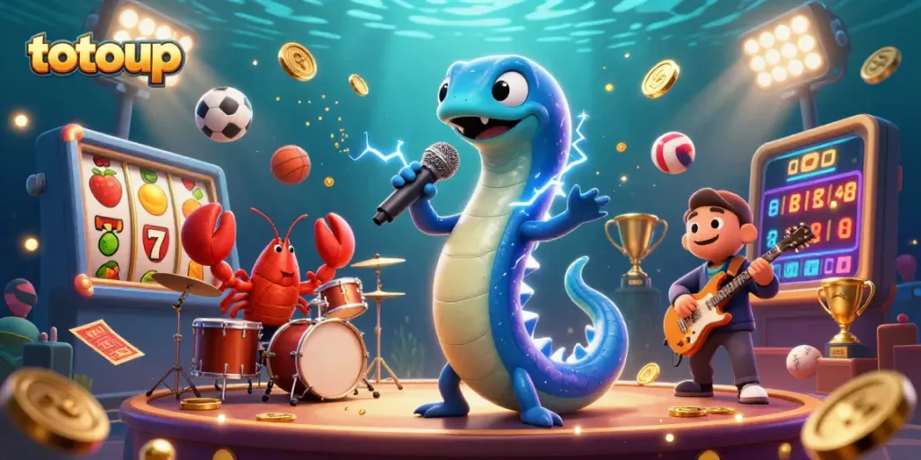 Experience the excitement of gambling with totoup's vibrant underwater casino scene featuring dynamic characters.