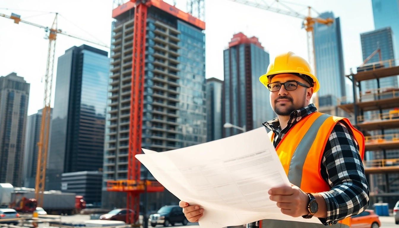 Manhattan General Contractor engaging on-site with blueprints amidst construction.