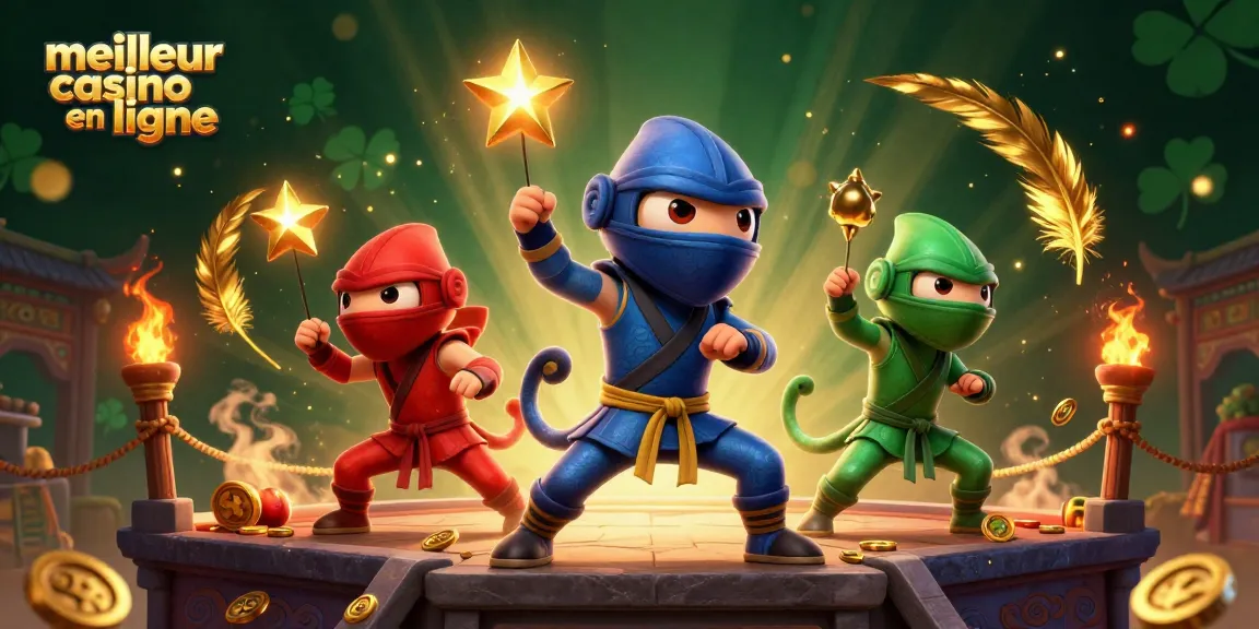 Découvrez le meilleur casino en ligne avec des ninjas caméléons en action sur un toit.