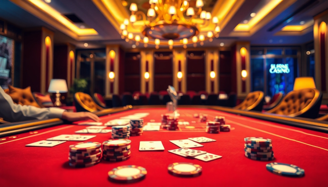 Engage with online casinos in Canada in a vibrant casino setting featuring luxurious gaming tables.