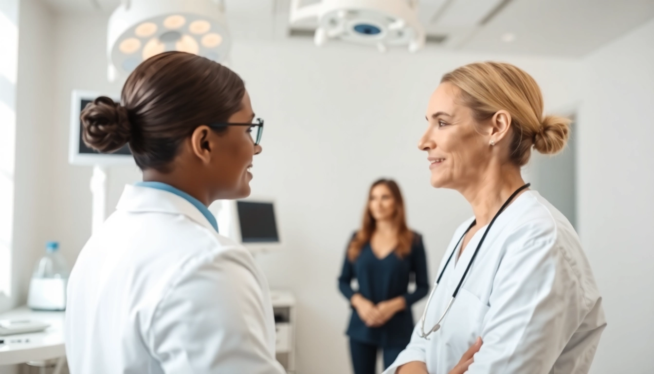 Beratung zur Plastische Chirurgie Hamburg in einer modernen Klinik mit einem Chirurgen und Patienten.