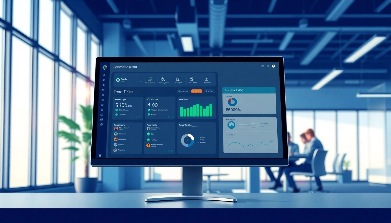 Engage with cutting-edge enterprise assistant software displayed in a dynamic office setting.