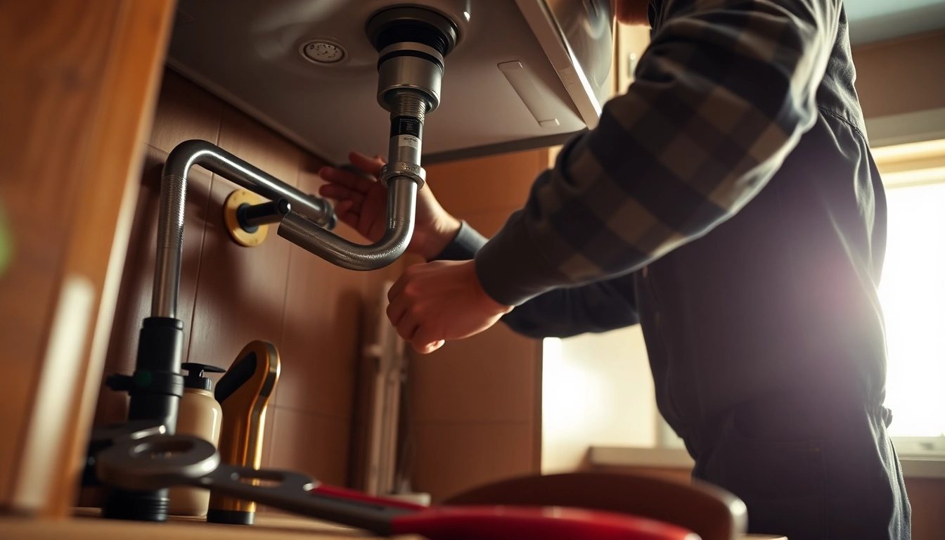 Find a reliable Plumber near me fixing a kitchen sink in a cozy home setting.